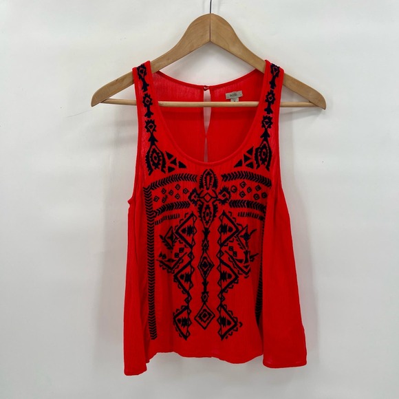 Urban Outfitters x Ecote Embroidered Tank Top Womens Medium Coral Blue Keyhole - Picture 3 of 9